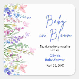 Adesivo Quadrado Chuva de Flores de Primavera Baby Shower Bebê em F