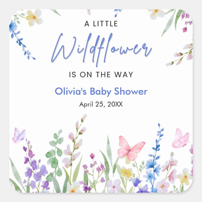 Adesivo Quadrado Chuva de Flores de Primavera Um Chá de Bebê de Flo (Frente)