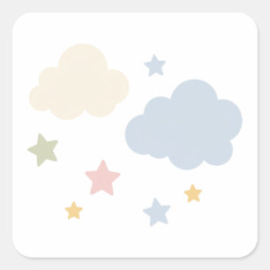 Adesivo Quadrado Chuva de Ideias Baby Shower Pastel e Estrelas