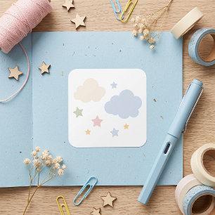 Adesivo Quadrado Chuva de Ideias Baby Shower Pastel e Estrelas