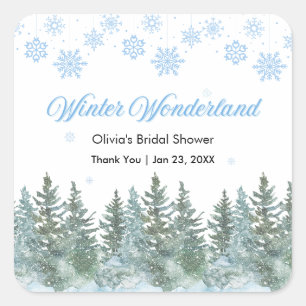 Adesivo Quadrado Chuva de Neve Flocos de Neve Casamento de Inverno 