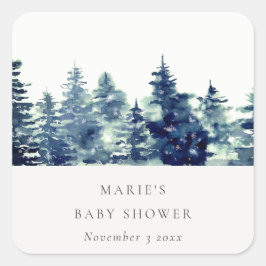 Adesivo Quadrado Chuva de Neve no Bosque de Pinheiros de Inverno Ch