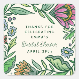 Adesivo Quadrado Chuva de Noiva Artística Escandinava Folk Floral