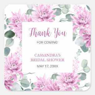 Adesivo Quadrado Chuva de Noiva Botânica de Eucalipto Dahlia Roxa