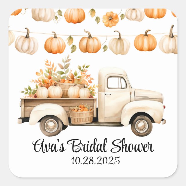 Adesivo Quadrado Chuva de Noiva Caminhão Antigo com Abóboras (Frente)