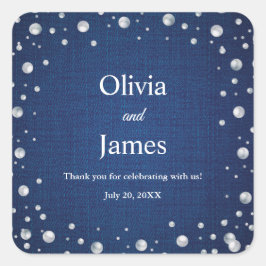 Adesivo Quadrado Chuva de Noiva Casal Denim Azul Diamantes Pérolas