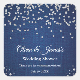 Adesivo Quadrado Chuva de Noiva Casal Denim Azul Diamantes Pérolas
