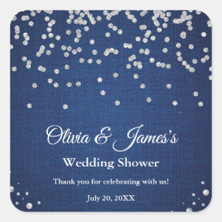 Adesivo Quadrado Chuva de Noiva Casal Denim Azul Diamantes Pérolas