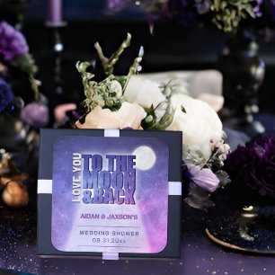 Adesivo Quadrado Chuva de Noiva de Casamento sob a Lua Cheia no Céu