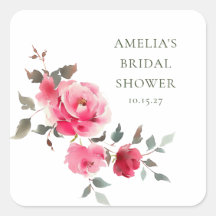 Chuva de Noiva em Aquarela com Rosas Vermelhas e R