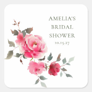 Adesivo Quadrado Chuva de Noiva em Aquarela com Rosas Vermelhas e R