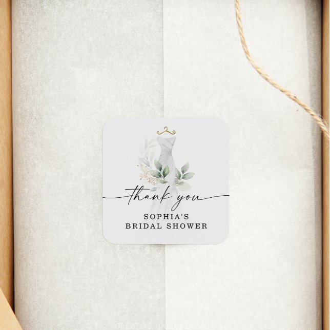 Adesivo Quadrado Chuva de Noiva em Aquarela Verde e Dourado Obrigad (Criador carregado)