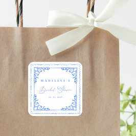 Adesivo Quadrado Chuva de Noiva em Azulejo Branco Azul Elegante