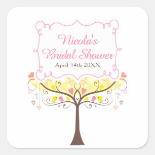 Adesivo Quadrado Chuva de Noiva Floral Amarela e Rosa com Pássaro