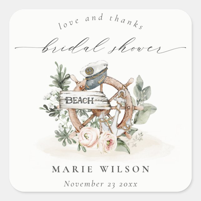 Adesivo Quadrado Chuva de Noiva Floral Folhagem Âncora Náutica (Frente)