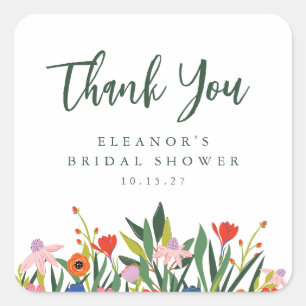 Adesivo Quadrado Chuva de Noiva Floral Jardim Colorido Nome Persona