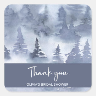 Adesivo Quadrado Chuva de Noiva Floresta de Inverno Aquarela Azul N