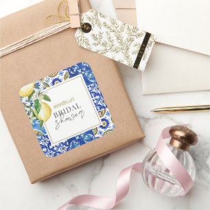 Adesivo Quadrado Chuva de Noiva Mediterrâneo Azul Azulejo Citrino L