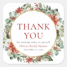 Adesivo Quadrado Chuva de Noiva Natal Inverno Vermelho Dourado Aqua