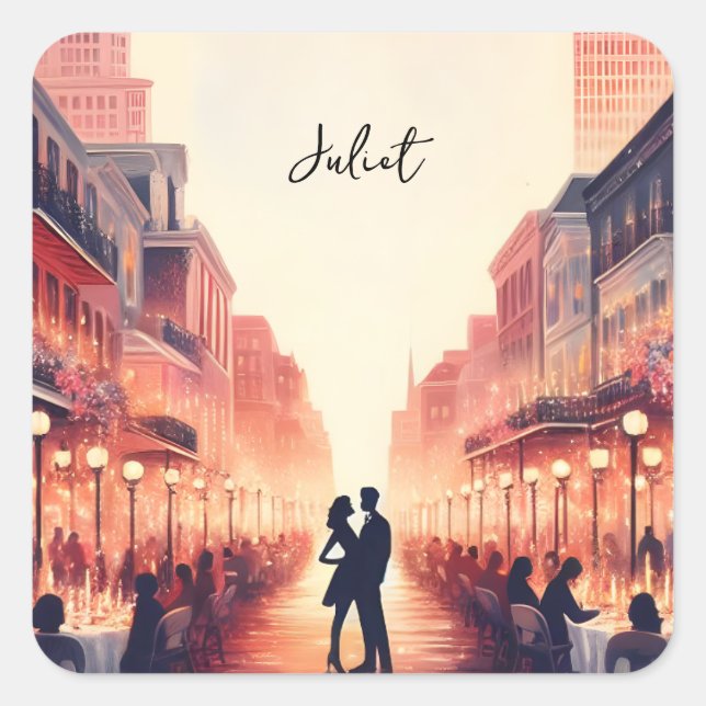 Adesivo Quadrado Chuva de Presentes de Noiva de Verão na Praia de N (Frente)