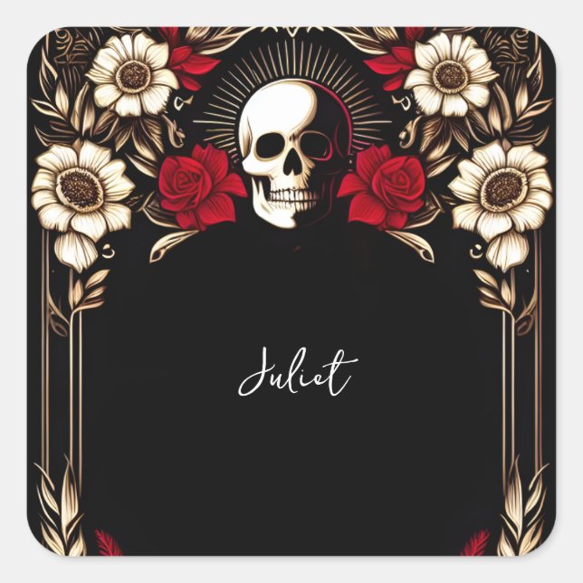 Adesivo Quadrado Chuva de Presentes de Noivado Rubi Clarete Branco  (Frente)