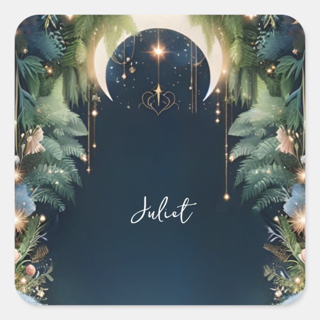 Adesivo Quadrado Chuva de Presentes Mágico Sonho Estrelas Místicas  (Frente)