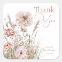 Adesivo Quadrado Chuva de Rosa Botânica Casamento & Chá de Bebê