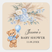 Chuva de Rosas de Urso de Pelúcia Azul Baby Shower
