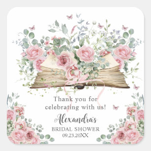 Adesivo Quadrado Chuva de Rosas Rosa Floral Livro Novo Capítulo Chá