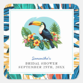 Adesivo Quadrado Chuva de Verão Tropical de Tucano Festa de Noivado