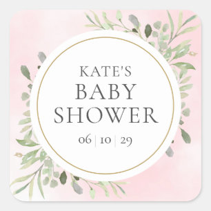 Adesivo Quadrado Chuva de Verde Menina Rosa Baby Shower