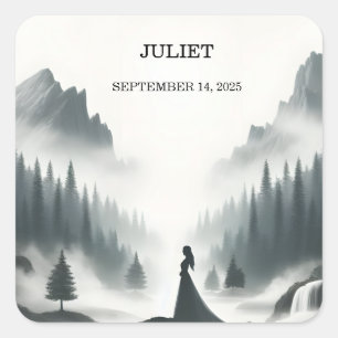 Adesivo Quadrado Chuva do Rio Nuvem Montanha Sombria Chá de Noiva