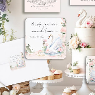 Adesivo Quadrado Chuva Elegante Floral Rosa Bege Fita Baby Shower
