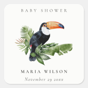 Adesivo Quadrado Chuva Tropical Toucan Folhagem Baby Shower