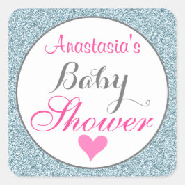 Adesivo Quadrado Chuveiro de Bebê Rosa Glam Brillante Azul Céu Clar
