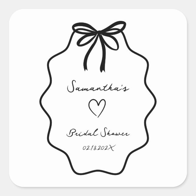 Adesivo Quadrado Chuveiro de Noiva com Laço Coquete Desenhado à Mão (Frente)