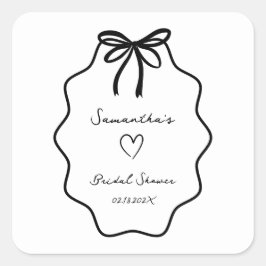 Adesivo Quadrado Chuveiro de Noiva com Laço Coquete Desenhado à Mão