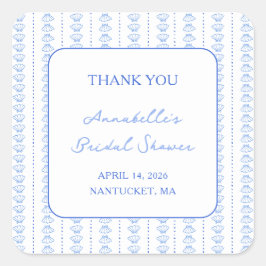 Adesivo Quadrado Chuveiro de Noiva Elegante Azul Costa Chic Obrigad