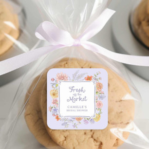 Adesivo Quadrado Chuveiro de Noiva Floral Roxo Fresco do Mercado