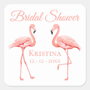 Adesivo Quadrado Chuveiro de Noiva Fofo Flamingo Rosa Casamento Tro
