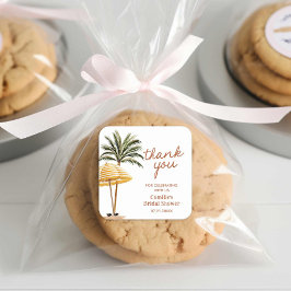 Adesivo Quadrado Chuveiro de Noiva Tropical de Verão Obrigado