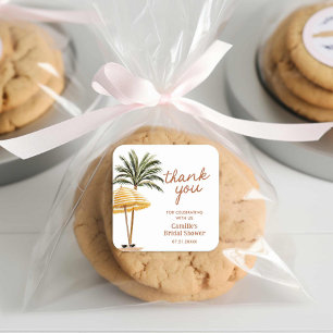 Adesivo Quadrado Chuveiro de Noiva Tropical de Verão Obrigado