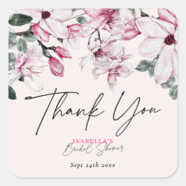 Adesivo Quadrado Chuveiro Floral Rosa Aquarela Obrigado noiva