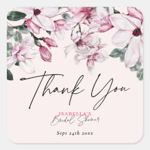 Adesivo Quadrado Chuveiro Floral Rosa Aquarela Obrigado noiva