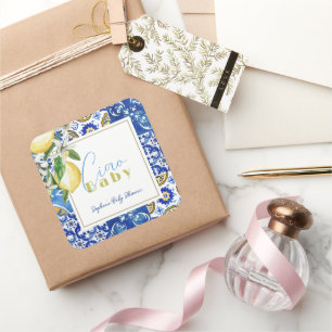 Adesivo Quadrado Ciao Baby Blue Tile Citrus Lemon Baby Shower