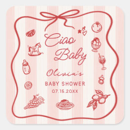 Adesivo Quadrado Ciao Baby Italian Lemon Baby Shower Sticker