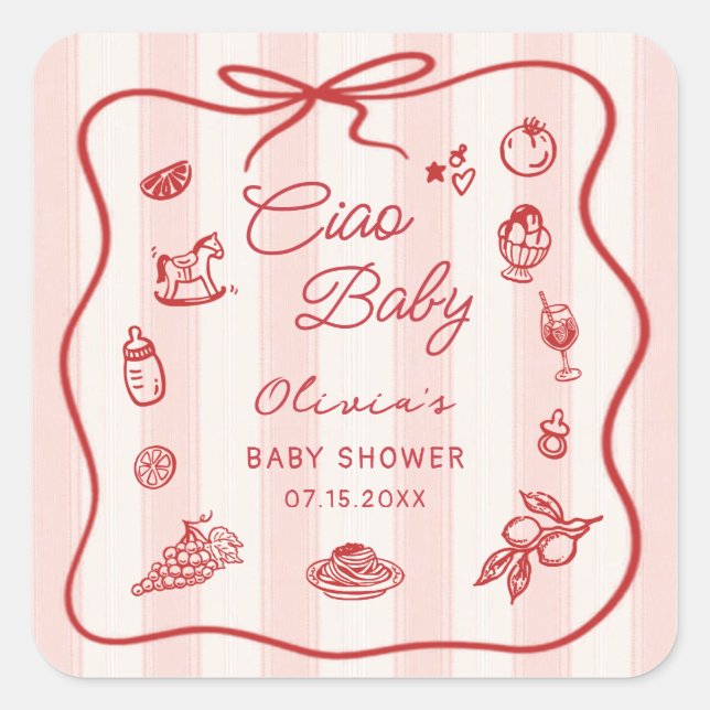 Adesivo Quadrado Ciao Baby Italian Lemon Baby Shower Sticker (Frente)