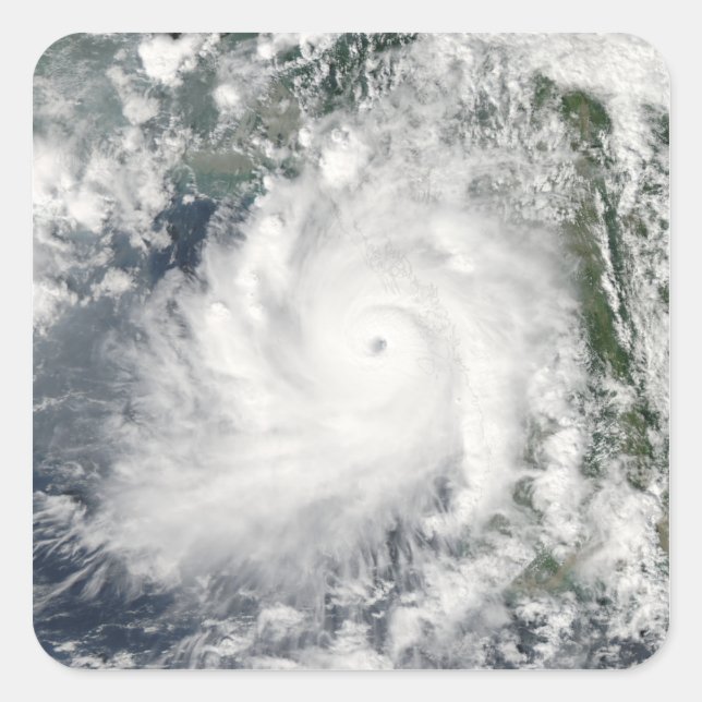 Adesivo Quadrado Ciclone Giri se move em terra sobre a Birmânia (Frente)