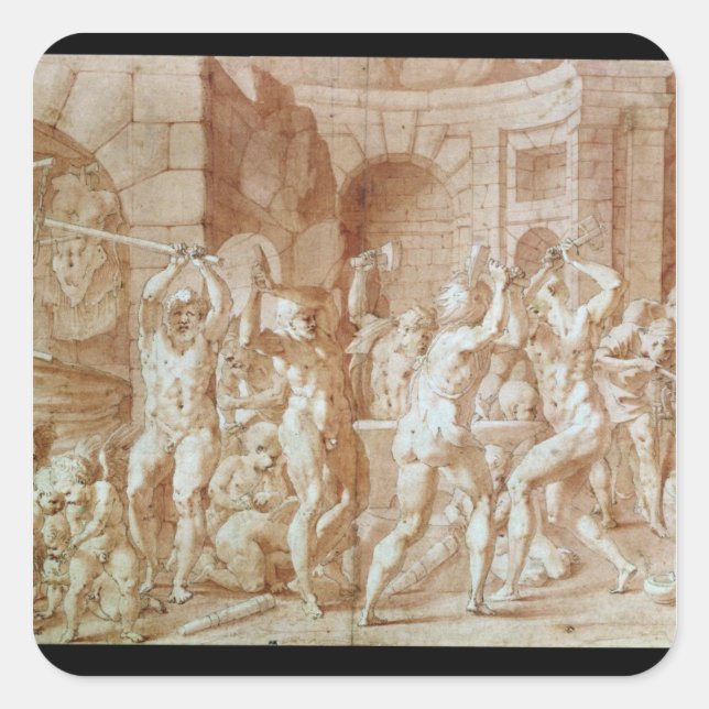 Adesivo Quadrado Ciclopes na Forja de Vulcano (Frente)