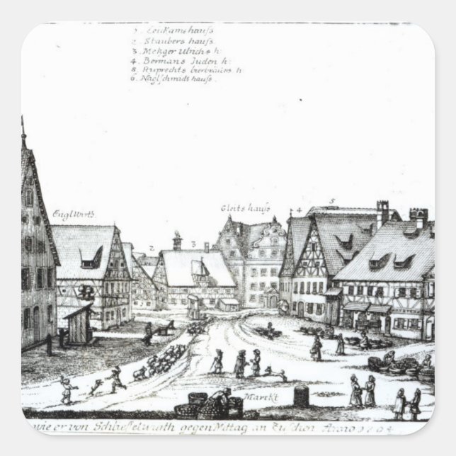 Adesivo Quadrado Cidade alemã do mercado, 1704 (Frente)